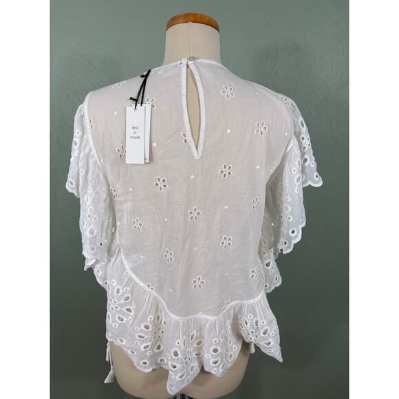 Unsubscribed Tops Blouse Shirt Women's Medium White Boho Eyelet Ruffle Bib NWT - Picture 3 of 15